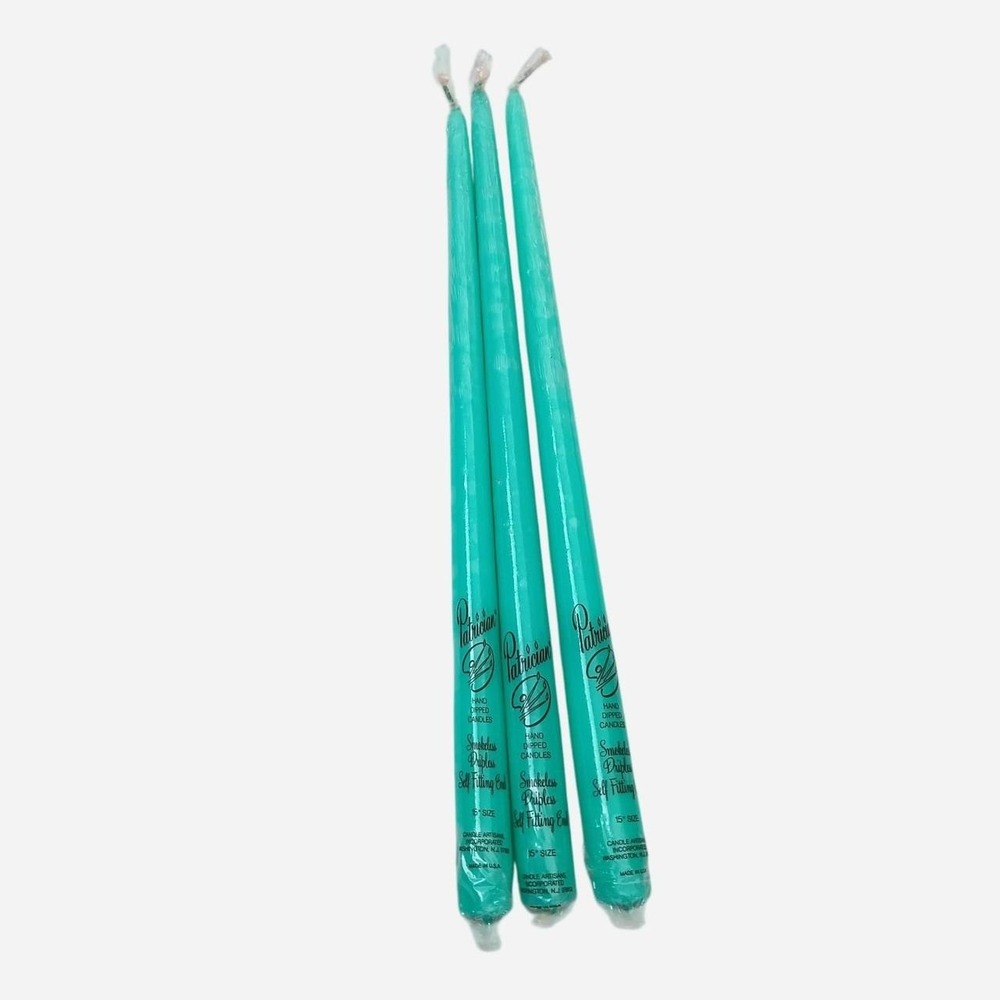 Patrician teal 15" tapered candles. Set of 3